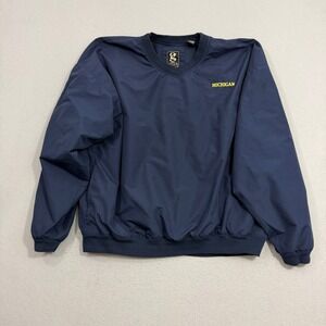 Vintage Michigan Wolverines Windbreaker Men XXL Blue Pullover V-Neck Embroidered